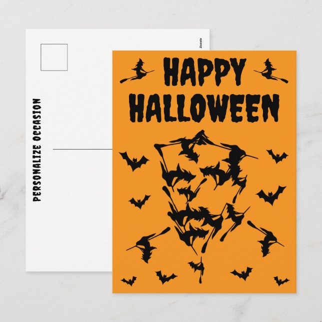 Flying Witches Halloween Skull Silhouette Postcard Helg Vykort (Fram/baksida)