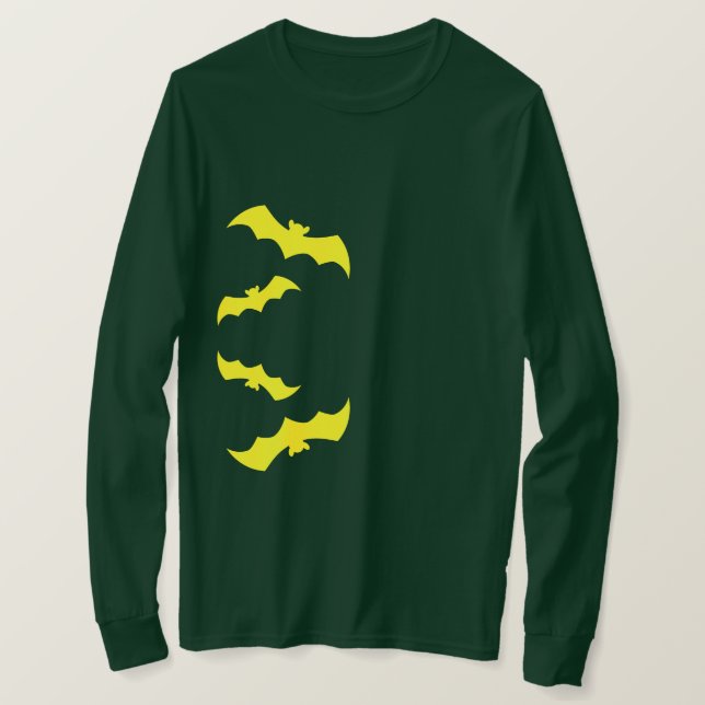 Flying Yellow Halloween Bats T Shirt (Design framsida)