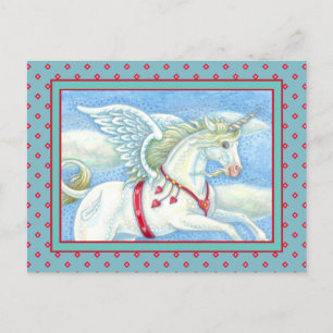 FLYINGHJÄRTOR VITE UNICORN, FANTASY PEGASUS HELG VYKORT