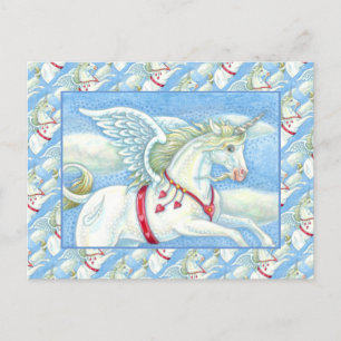 FLYINGHJÄRTOR VITE UNICORN, FANTASY PEGASUS HELG VYKORT