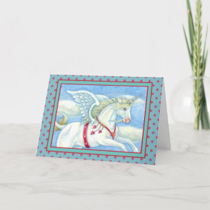 FLYINGHJÄRTOR VITE UNICORN, FANTASY PEGASUS HELGKORT