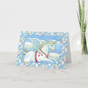 FLYINGHJÄRTOR VITE UNICORN, FANTASY PEGASUS HELGKORT