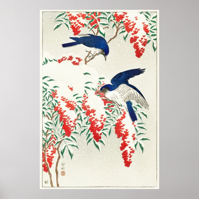 Flyktingar på Nandina Bush av Ohara Koson Poster (Framsidan)