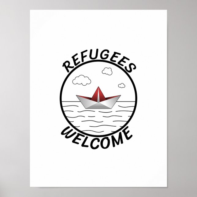 Flyktingars välkomstprotest Papper båtflyktingsgåv Poster (Framsidan)