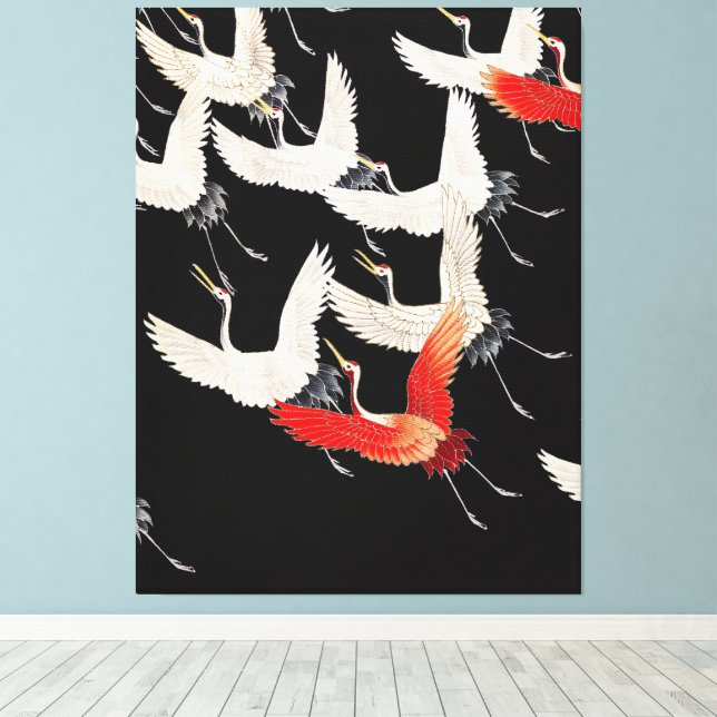 Flyktingtranes: Japansk Bird Kimono Art Canvastryck (Insitu (trägolv))