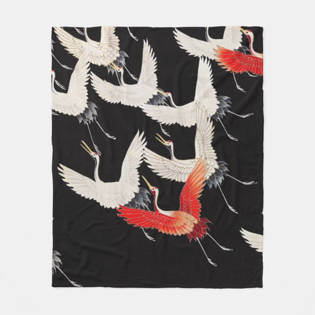 Flyktingtranes: Japansk Bird Kimono Art Fleecefilt (Framsidan)