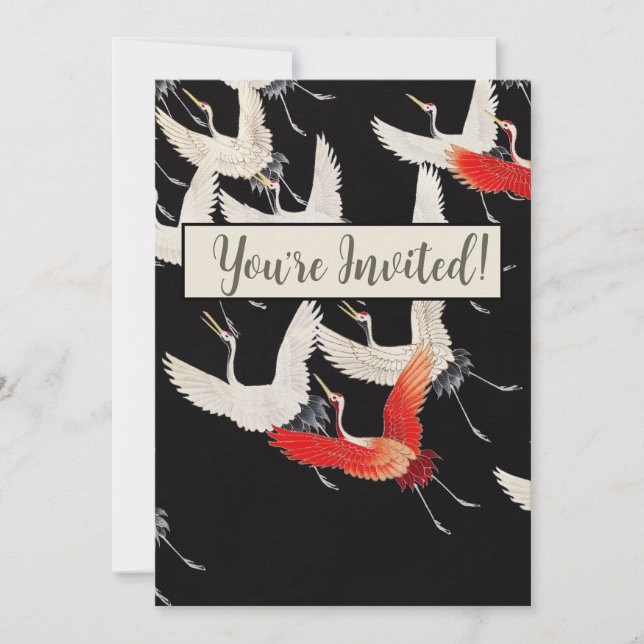 Flyktingtranes: Japansk Bird Kimono Art Inbjudningar (Framsida)