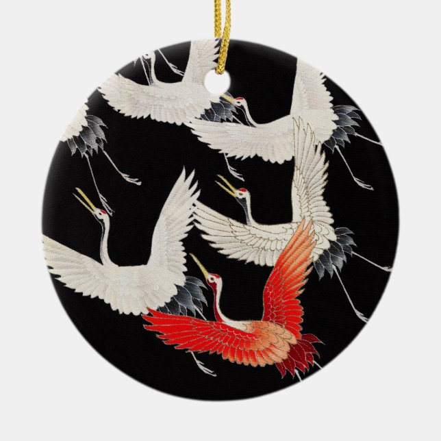 Flyktingtranes: Japansk Bird Kimono Art Julgransprydnad Keramik (Framsidan)