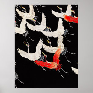 Flyktingtranes: Japansk Bird Kimono Art Poster