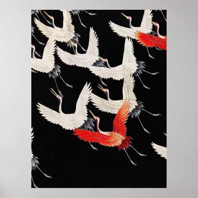 Flyktingtranes: Japansk Bird Kimono Art Poster (Framsidan)