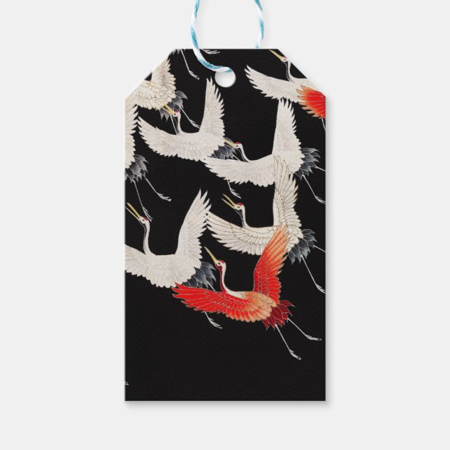 Flyktingtranes: Japansk Bird Kimono Art Presentetikett (Framsidan)