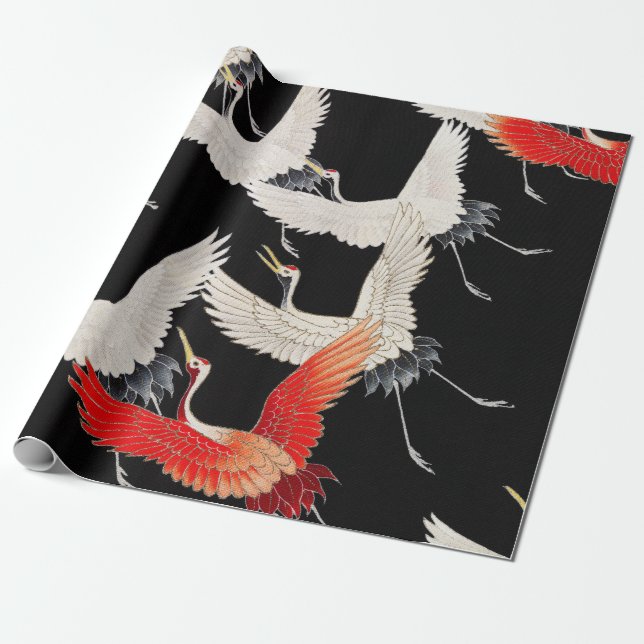 Flyktingtranes: Japansk Bird Kimono Art Presentpapper (Utrullad)