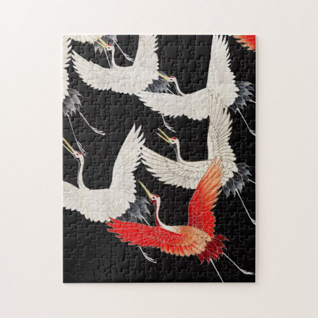 Flyktingtranes: Japansk Bird Kimono Art Pussel (Vertikal)