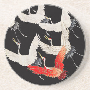 Flyktingtranes: Japansk Bird Kimono Art Underlägg