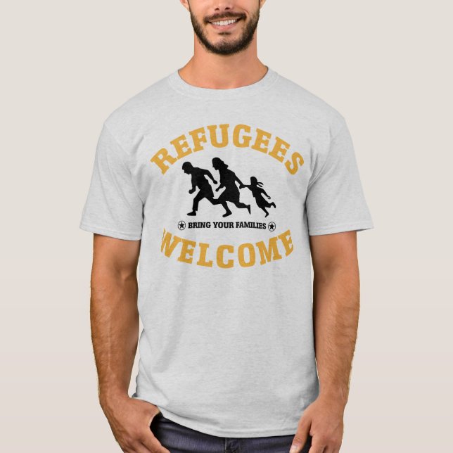 Flyktingvälkomnandet kommer med din familj t-shirt (Framsida)
