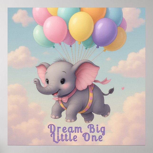 Flyng Baby Elephant med Anpassningsbar Quote, Nurs Poster (Framsidan)