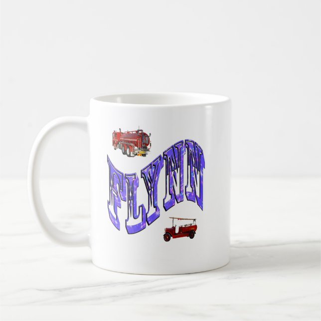 Flynn, Namn, Logotyp med Fire Lastbilar, Kaffemugg (Vänster)