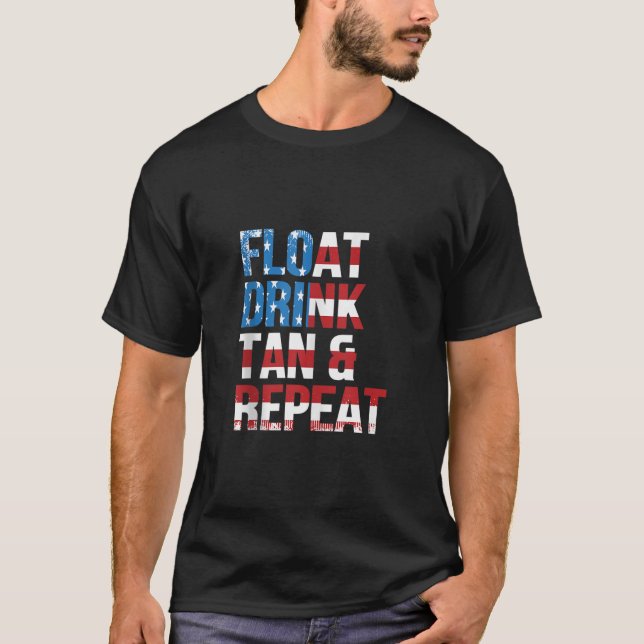 Flyt Drink Tan Repeat Summer Beach Vacation Vinta T Shirt (Framsida)