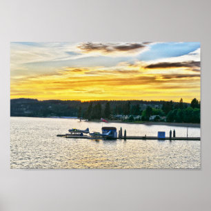 Flyt flygplan på Sjö Coeur d'Alene, Idaho Poster