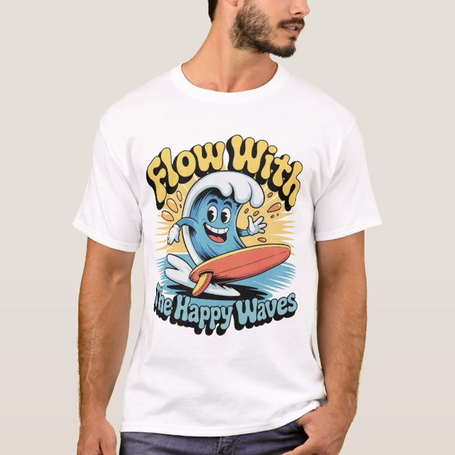 Flyt Med De Glada Vågorna Surf Stil Herr T-Shirt (Framsida)