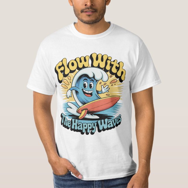 Flyt Med De Glada Vågorna Surf Stil Herr T-Shirt (Framsida)