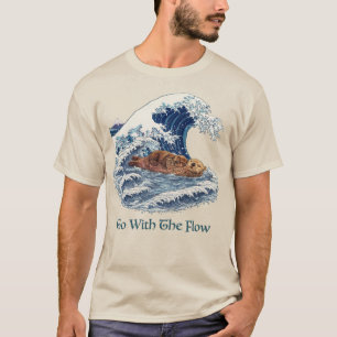 flyt med strömmen, havsutter stor våg japanska t shirt