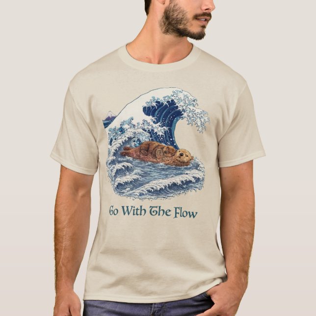 flyt med strömmen, havsutter stor våg japanska t shirt (Framsida)