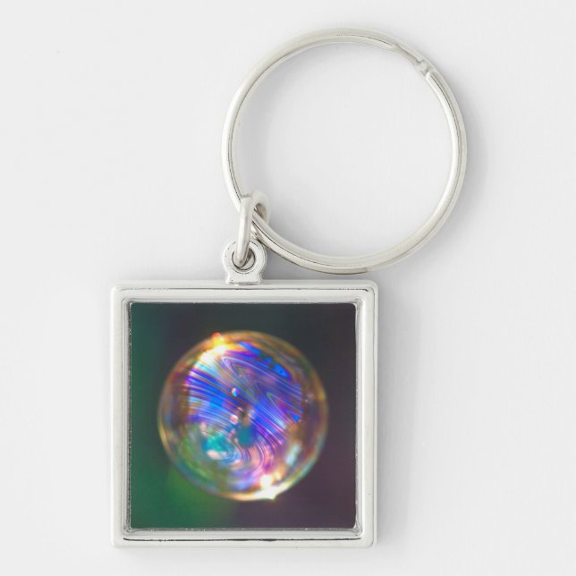 Flyta bubbelreflektion fyrkantig silverfärgad nyckelring (Framsidan)