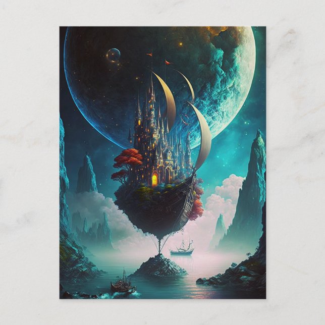 Flyta Castle Frakt Fantasy Art Postcard Vykort (Framsida)