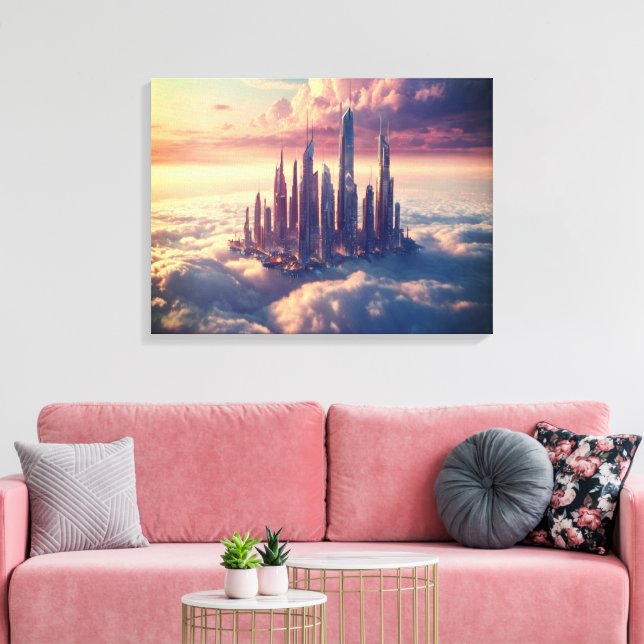 Flyta City Canvas Wall Art Surreal Dream Decor (Insitu (Vardagsrum))