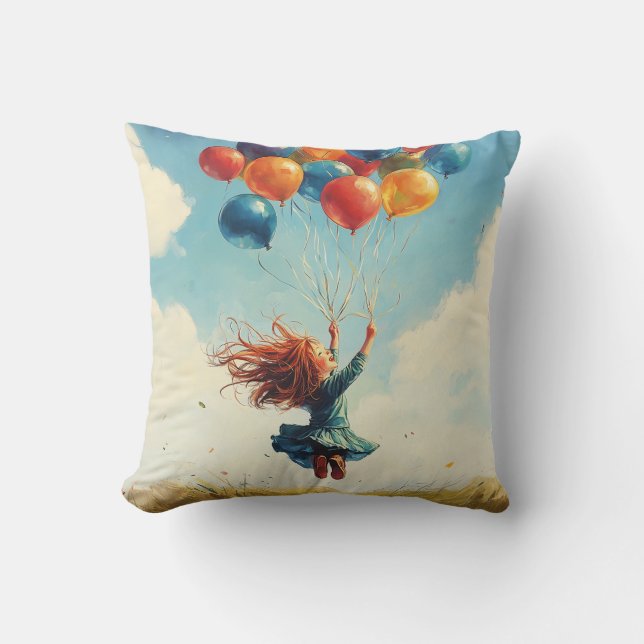 Flyta flicka med ballonger kudde (Framsida)