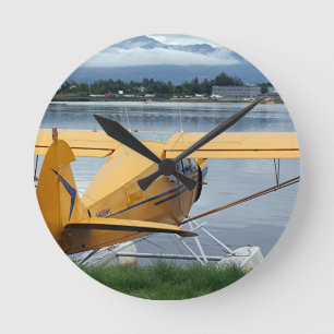 Flyta flygplan 6, sjöhuvan, ankringen, Alaska, USA Rund Klocka