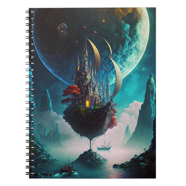 Flyta Frakten Castle Fantasy Art Notebook Anteckningsbok (Framsidan)