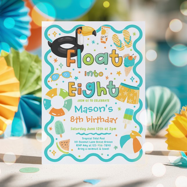 Flyta in i åtta sommar poolparty 8-års födelsedag inbjudningar (Skapare uppladdad)