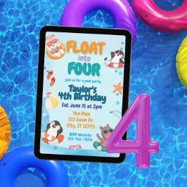 Flyta in i Four, Pool Animals 4-års födelsedag Inbjudningar
