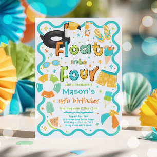 Flyta in i fyra sommar poolparty 4-års födelsedag inbjudningar