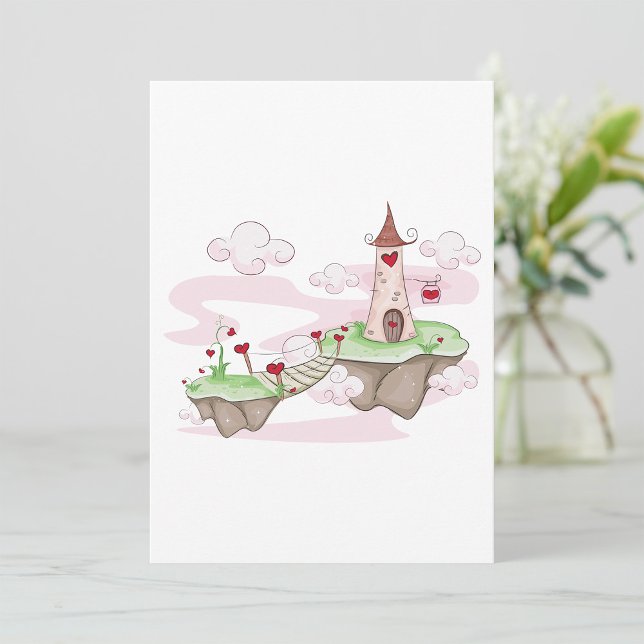 Flyta Kärlek Castle Illustration Romantic Fantasy Inbjudningar (Skapare uppladdad)