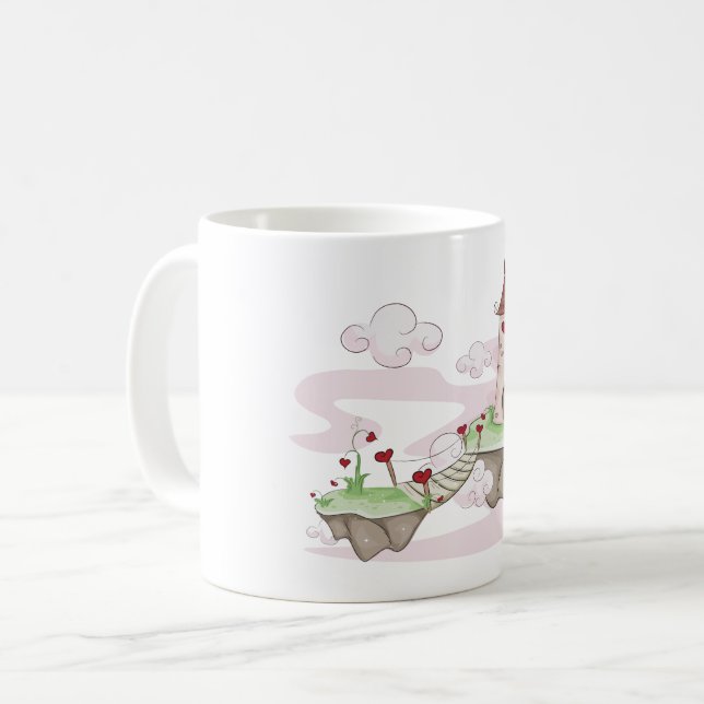 Flyta Kärlek Castle Illustration Romantic Fantasy Kaffemugg (Framsida vänster)