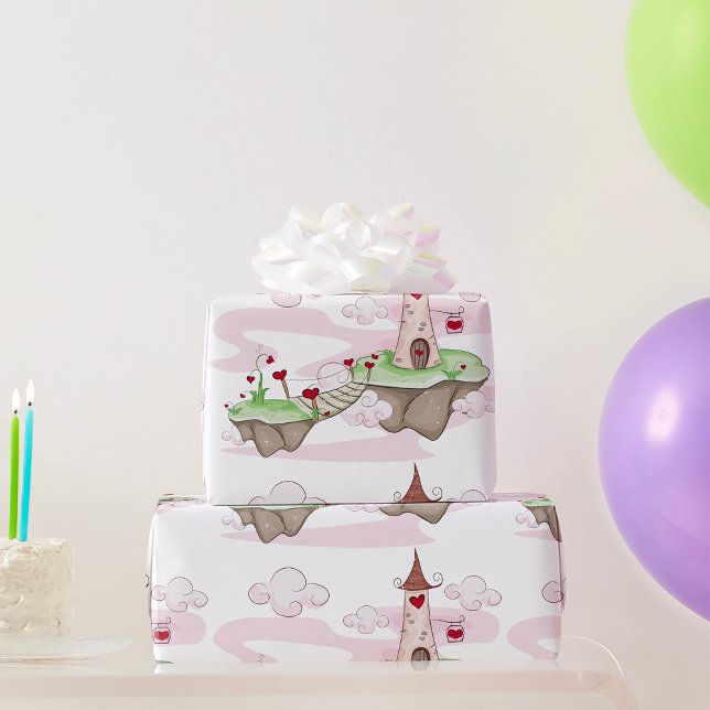 Flyta Kärlek Castle Illustration Romantic Fantasy Presentpapper (Skapare uppladdad)