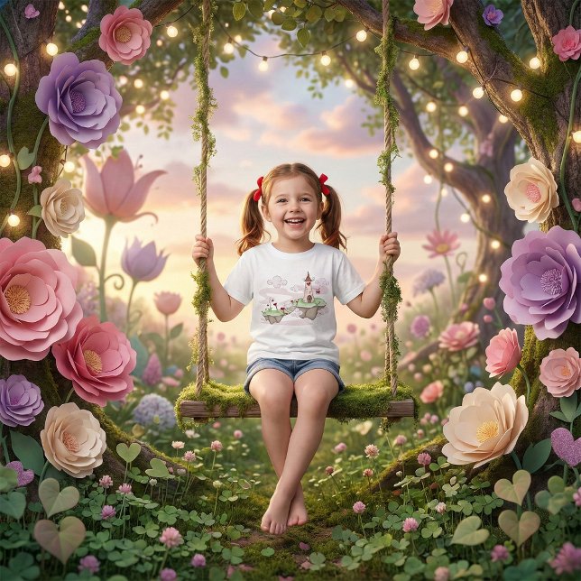 Flyta Kärlek Castle Illustration Romantic Fantasy T Shirt (Skapare uppladdad)