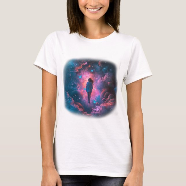 Flyta mellan drömmar och Galaxies T-Shirt (Framsida)