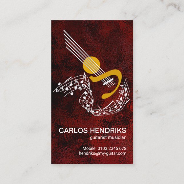 Flyta Musik noter Guitar Riffs Red Grunge Visitkort (Framsida)
