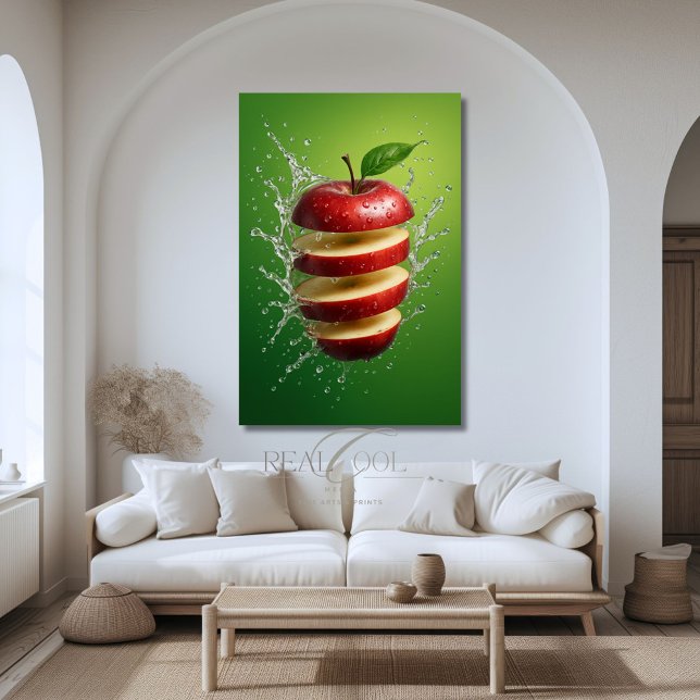Flyta Red Apple med Vatten Stänk Digital Art Canvastryck (Skapare uppladdad)