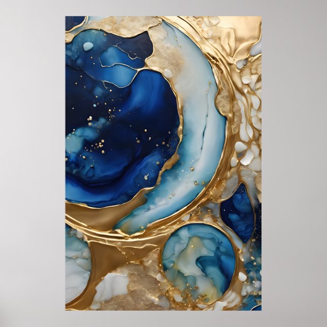 Flytande Abstrakt Guld-Navy Strand Poster (Framsidan)