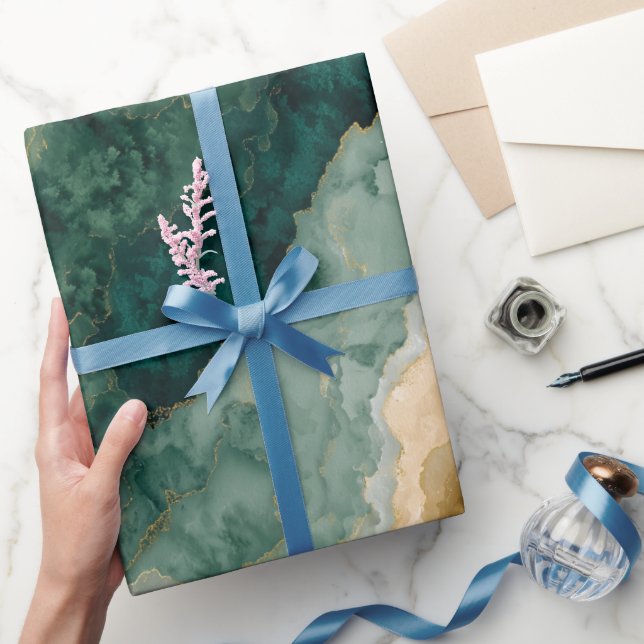 Flytande akvarell Grön skog Abstrakt mönster Presentpapper (Gifting)