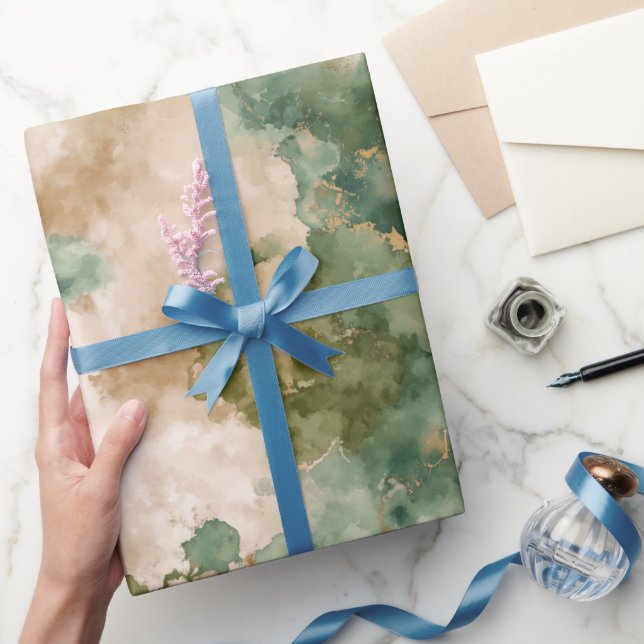 Flytande akvarell Grön skog Abstrakt mönster Presentpapper (Gifting)