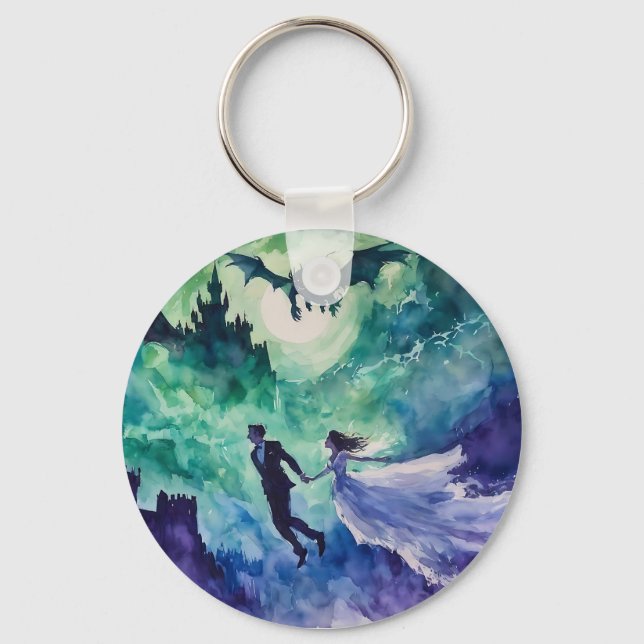 Flytande Älskare - Vattenfärgstryck Nyckelring (Framsida)