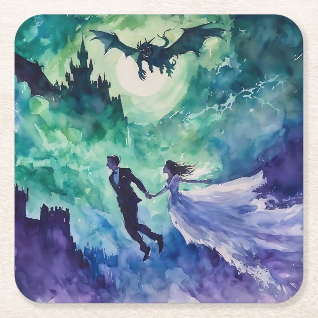 Flytande Älskare - Vattenfärgstryck Underlägg Papper Kvadrat (Framsidan)