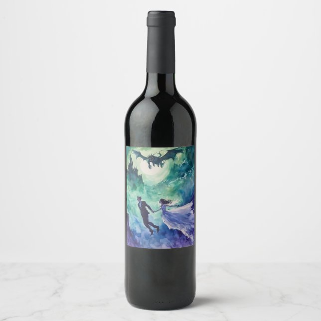 Flytande Älskare - Vattenfärgstryck Vinflaska Etikett (Framsida)