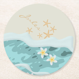 Flytande av Frangipanis på Beach Wave Starfish Nam Underlägg Papper Rund